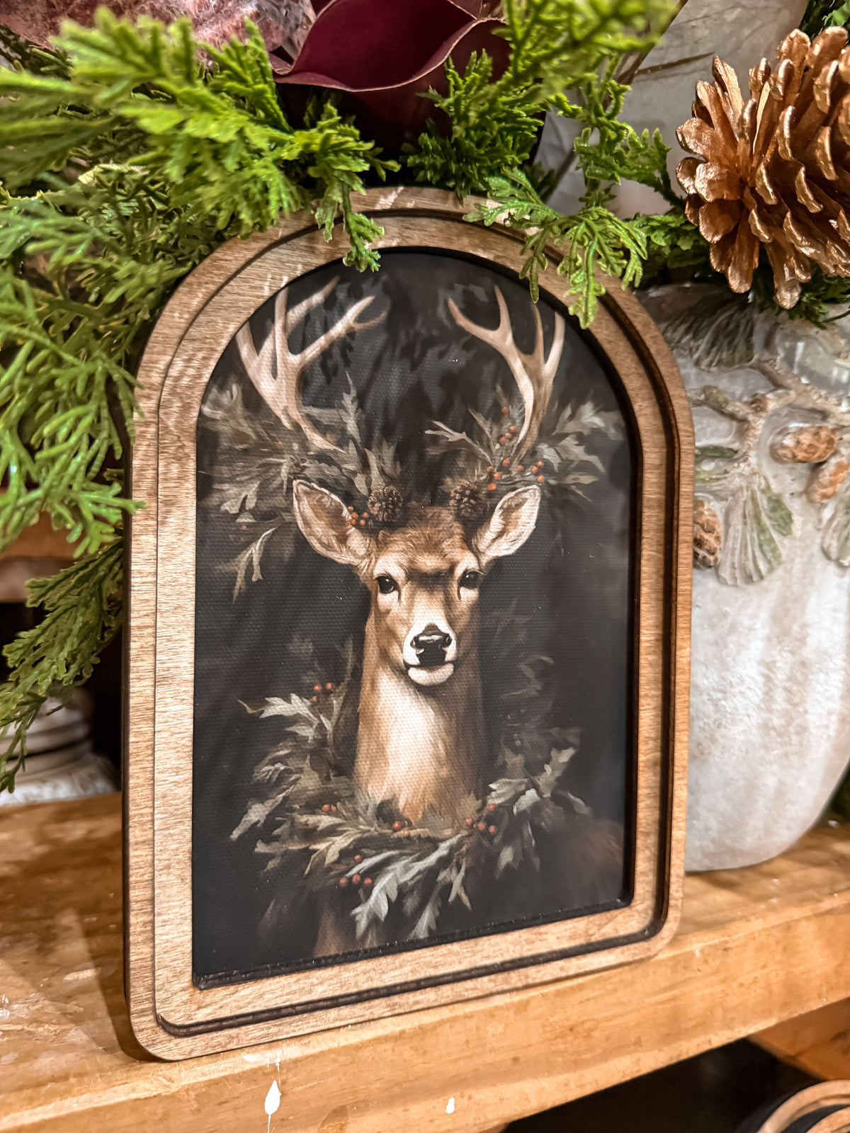 Arch Top Wreath Deer Framed Art | 6" x 8"