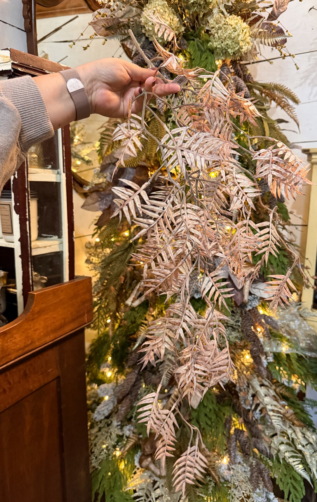 34" Dusty Tan Hanging Fern | Light Brown