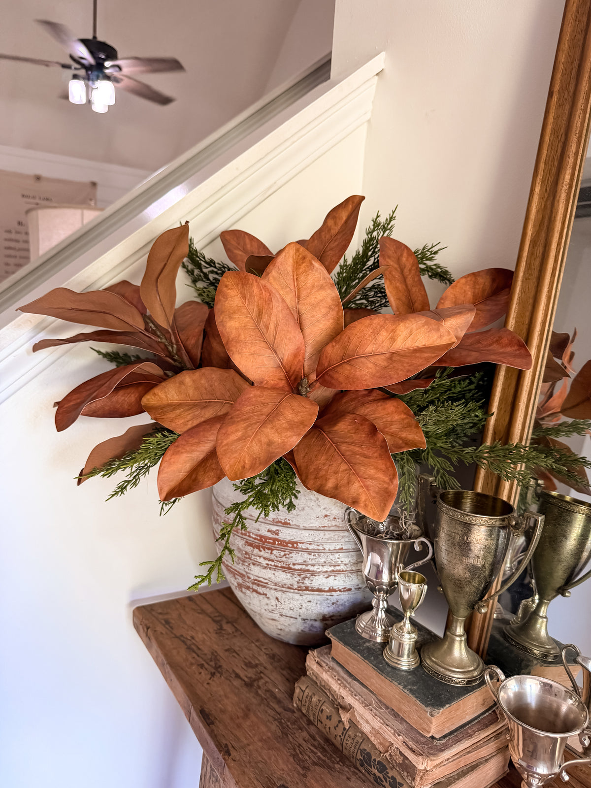 19” Warm Tobacco Magnolia Leaf Stem
