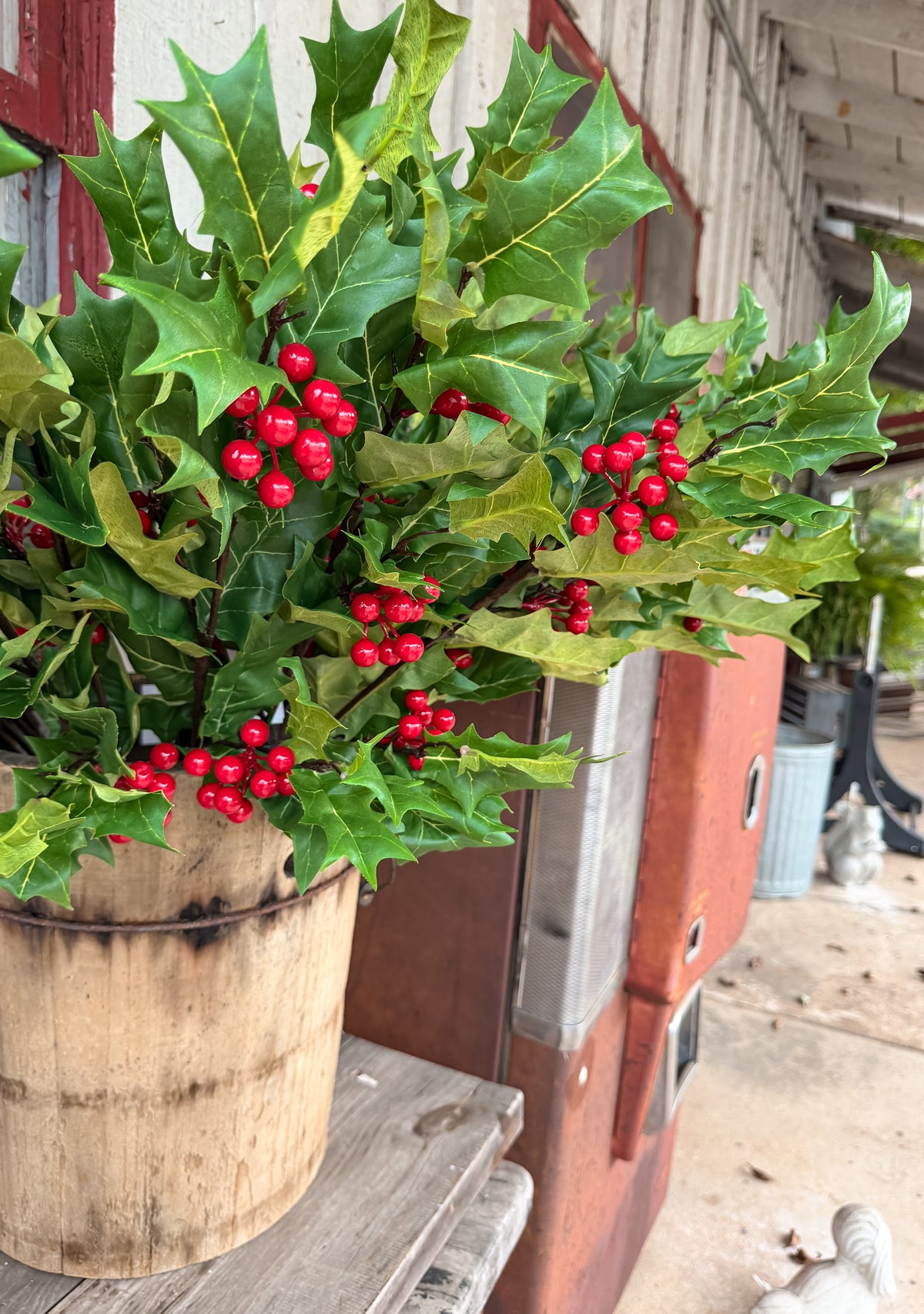 30” Holly & Red Berry Branch