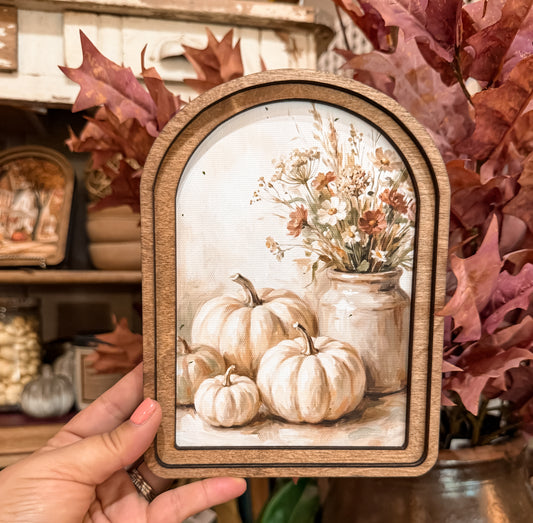 Arch Print with White Pumpkins and Crock