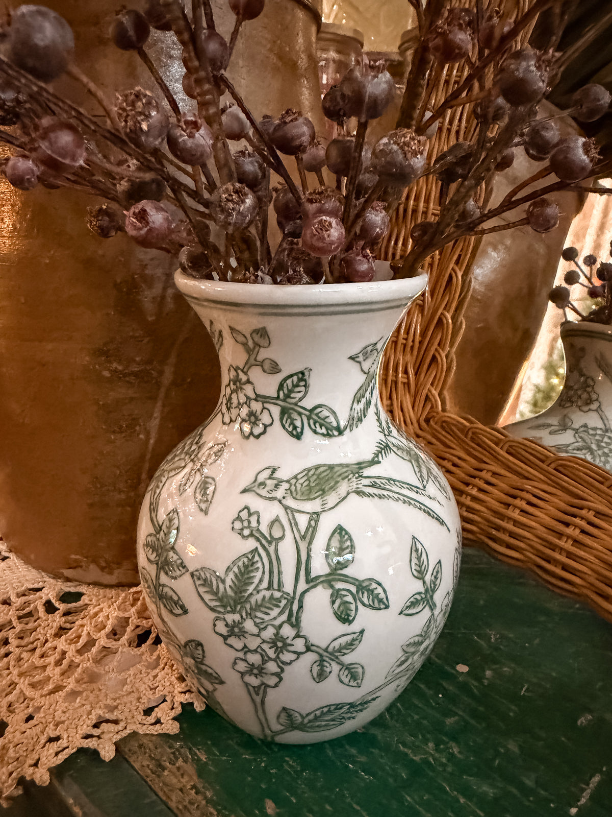 Small Green Floral Porcelain Vase