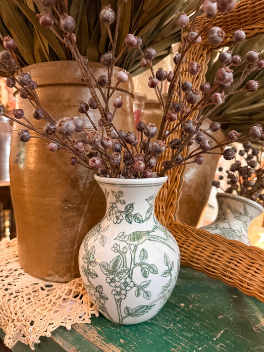 Small Green Floral Porcelain Vase