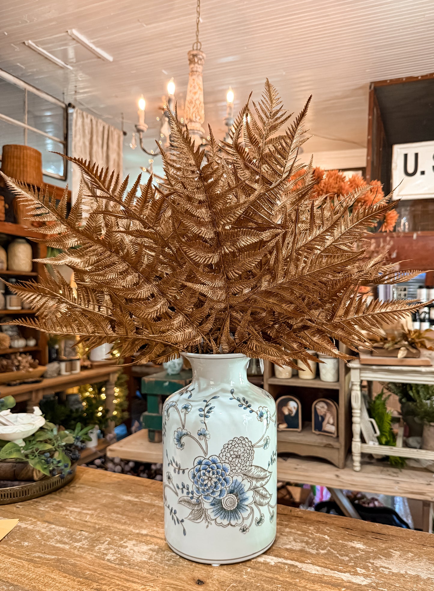 26" Washed Fern Spray – Brown & Gold