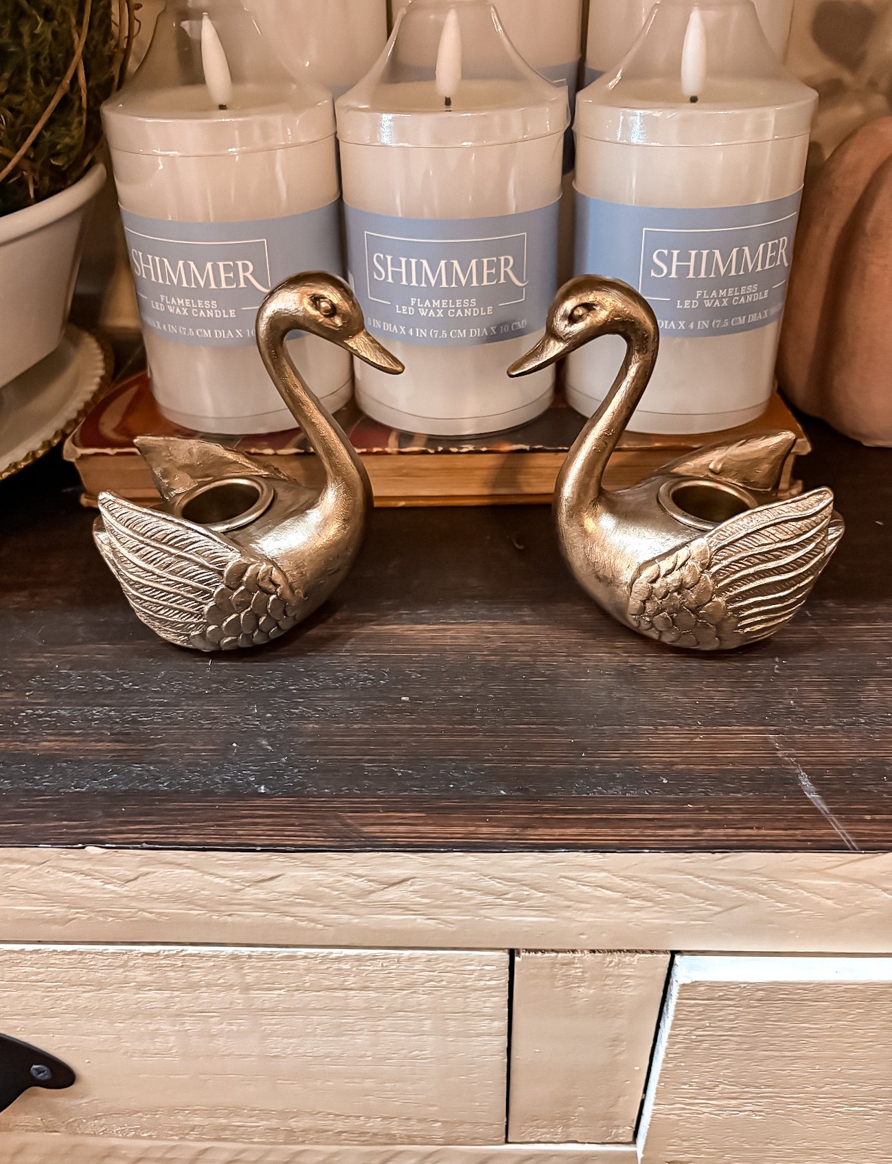 3" Antique Gold Swan Candle Holder