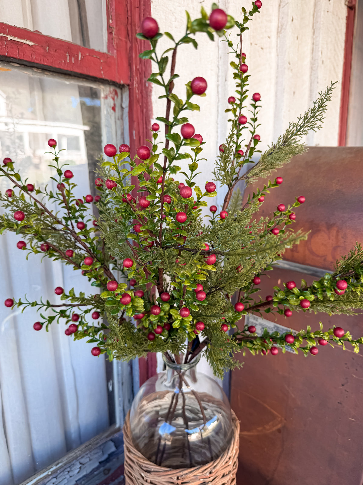 36 Inch Red Berry Prickly Heath & Pine Stem