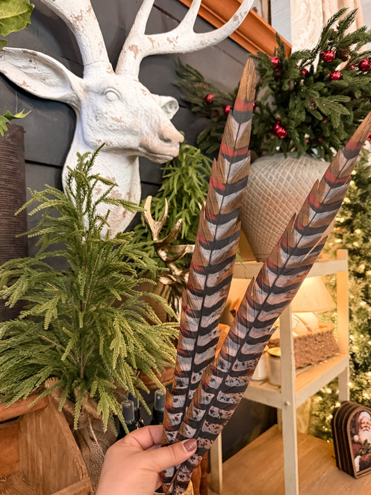Smoky Ember | 27" Silk Pheasant Feather Spray