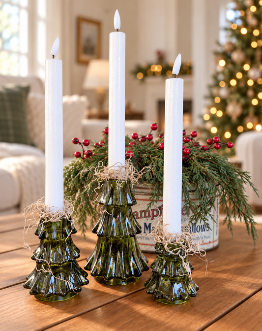 Set of 3 Glass Tree Candle Holders