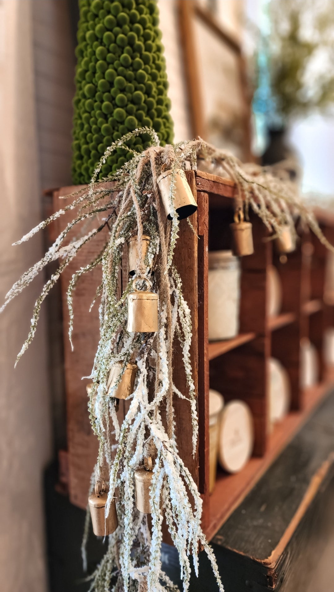 Northern Lights Hanging Gold Bells on Jute String