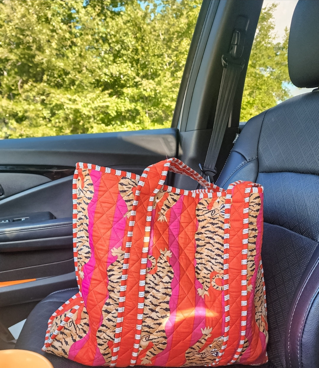 Large Tiger Pink and Orange Quilted Bag