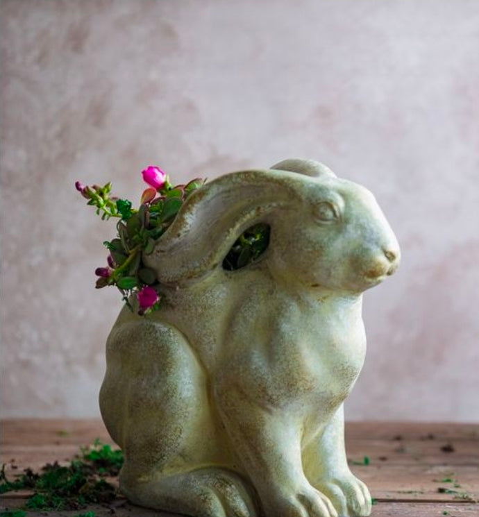 Green Bunny Planter with Gold Detail