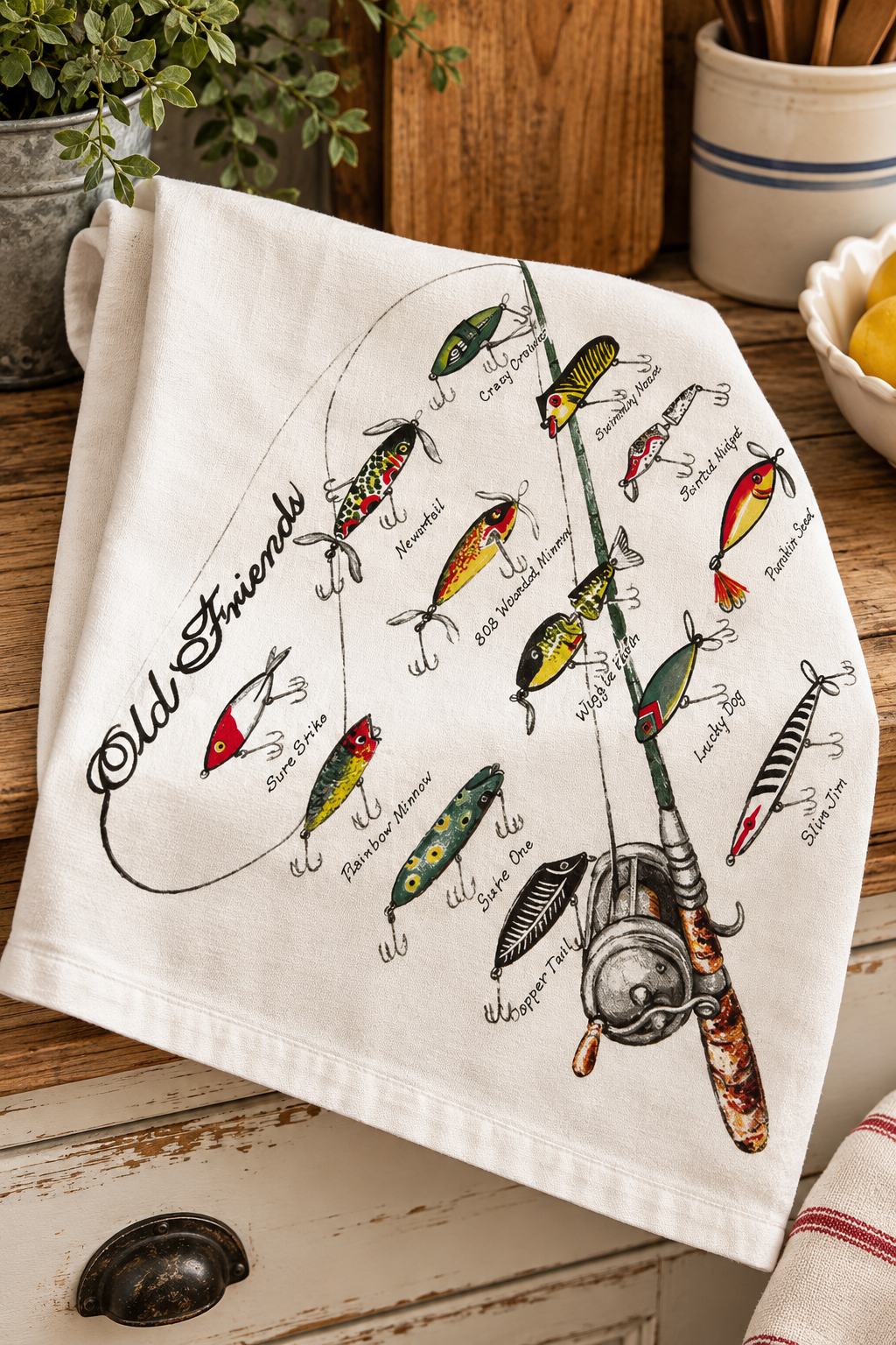 Vintage Fishing Kitchen Towel