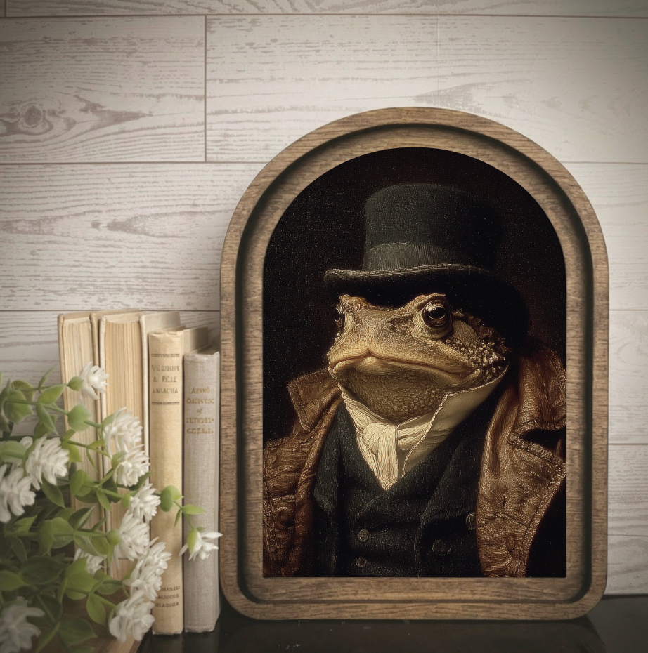Arch Frame Art Frog Gentleman Moody Fall | Wood & Canvas: Mini