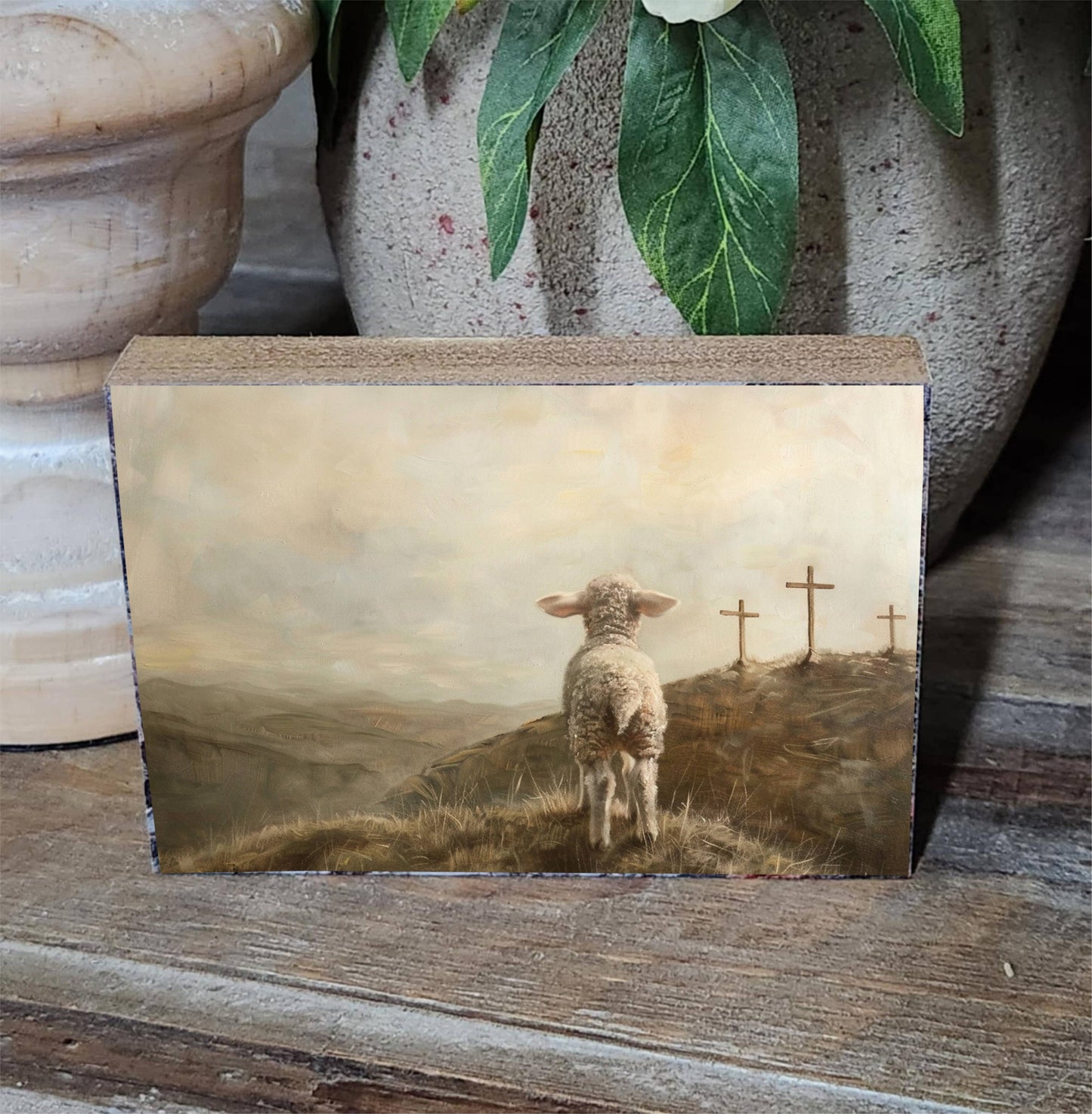 3 Crosses Lamb Printed Block