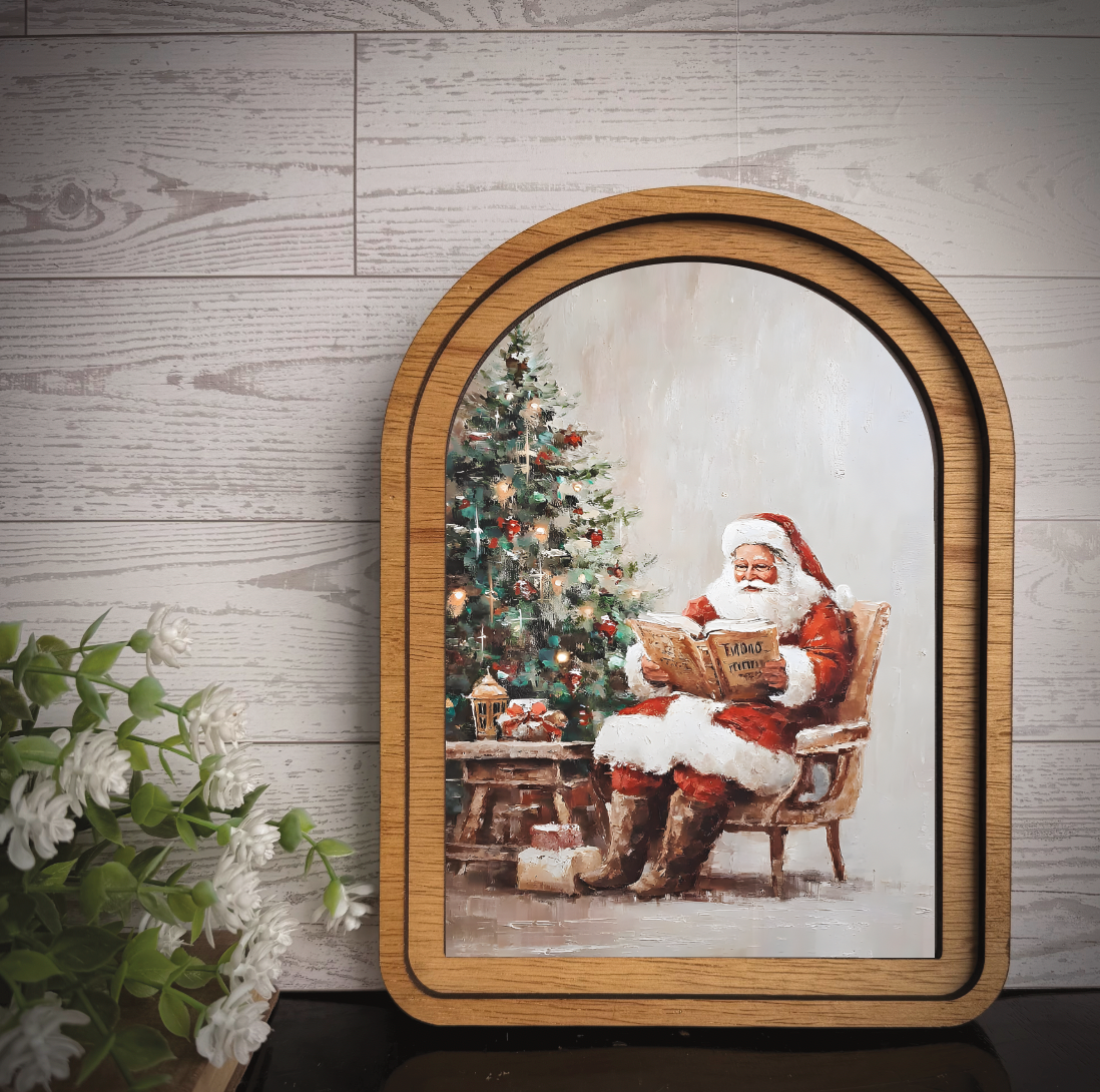 Santa Reading by the Tree | Mini Arch Frame Art