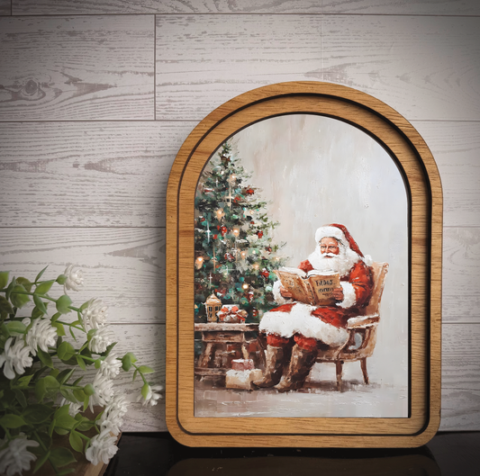 Santa Reading by the Tree | Mini Arch Frame Art