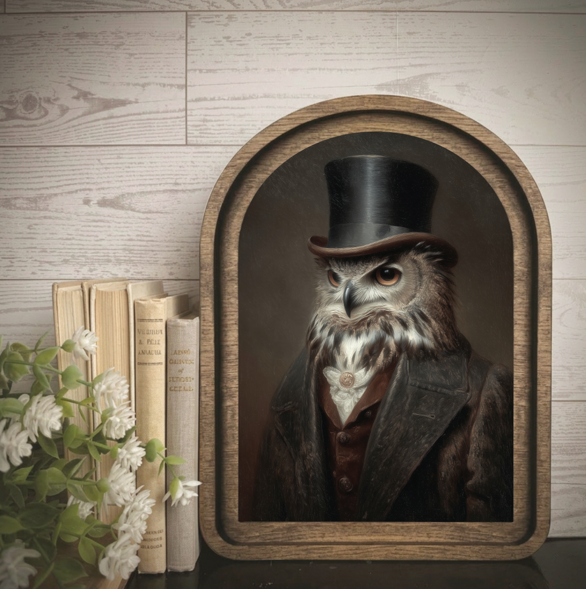 Arch Frame Owl Gentleman Halloween Moody | Wood & Canvas: Mini