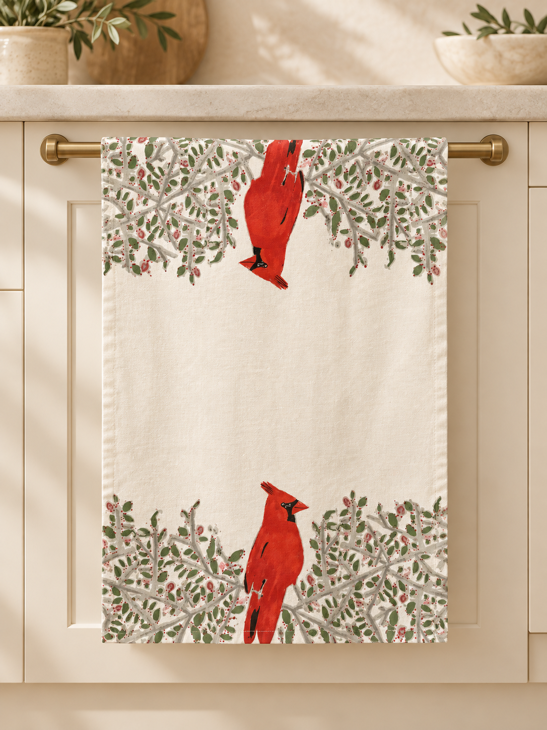 Cardinal on Holly Branch Towel