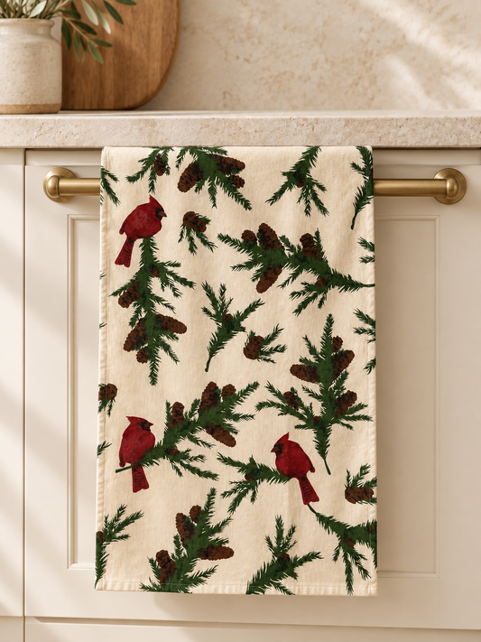 Cardinal Kitchen Towel on Pine