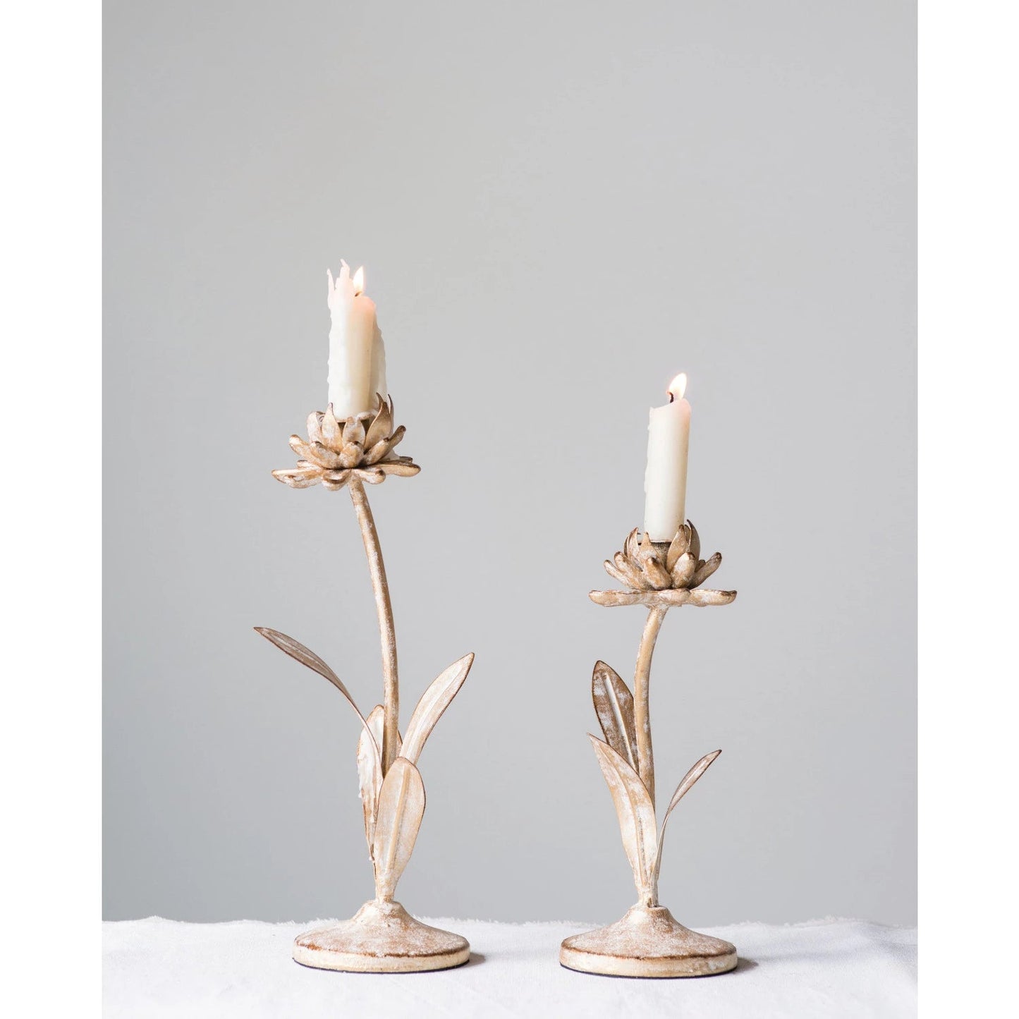 Gold Cast Iron Floral Candle Holders (2 Sizes)