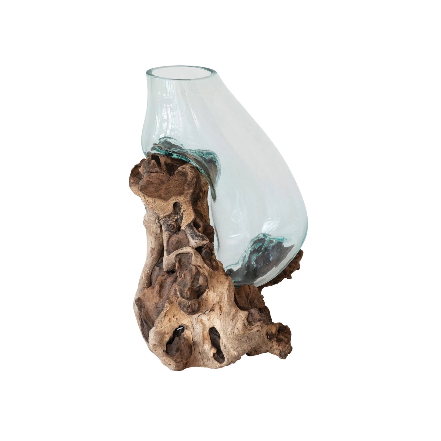 Large Recycled Glass Terrarium/Vase on Wood Base (Each One Will Vary)