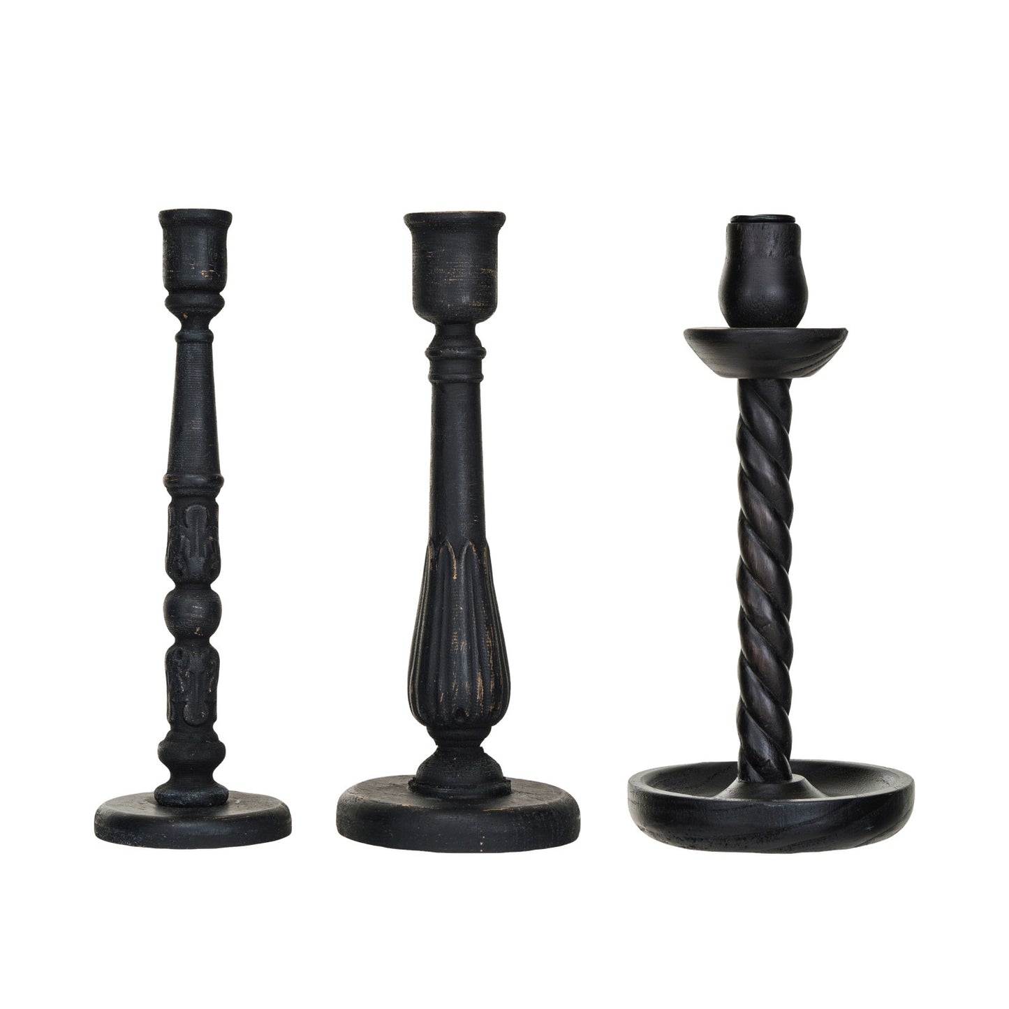 Edie Black Wooden Taper Candle Holders (Assorted)