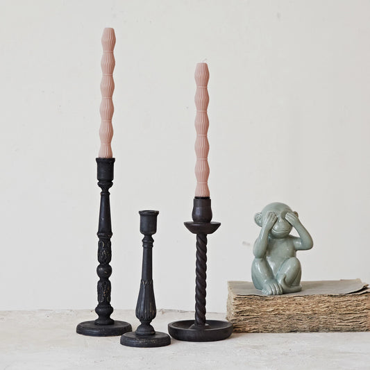 Edie Black Wooden Taper Candle Holders (Assorted)