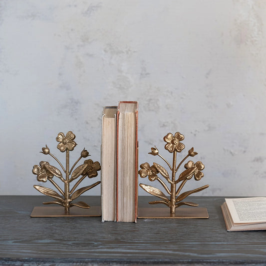 Floral Gold Metal Bookends