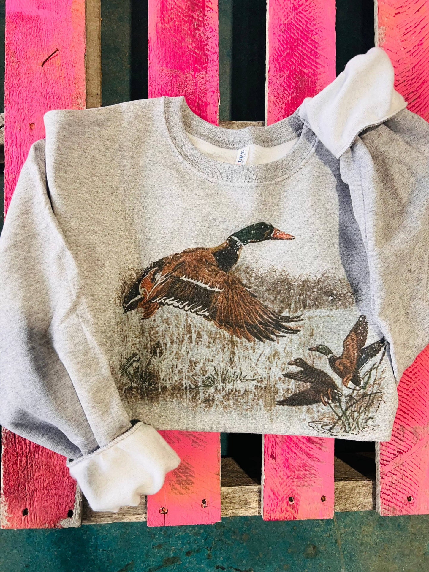 Retro Duck Scene: Adult XLARGE / Grey Sweatshirt