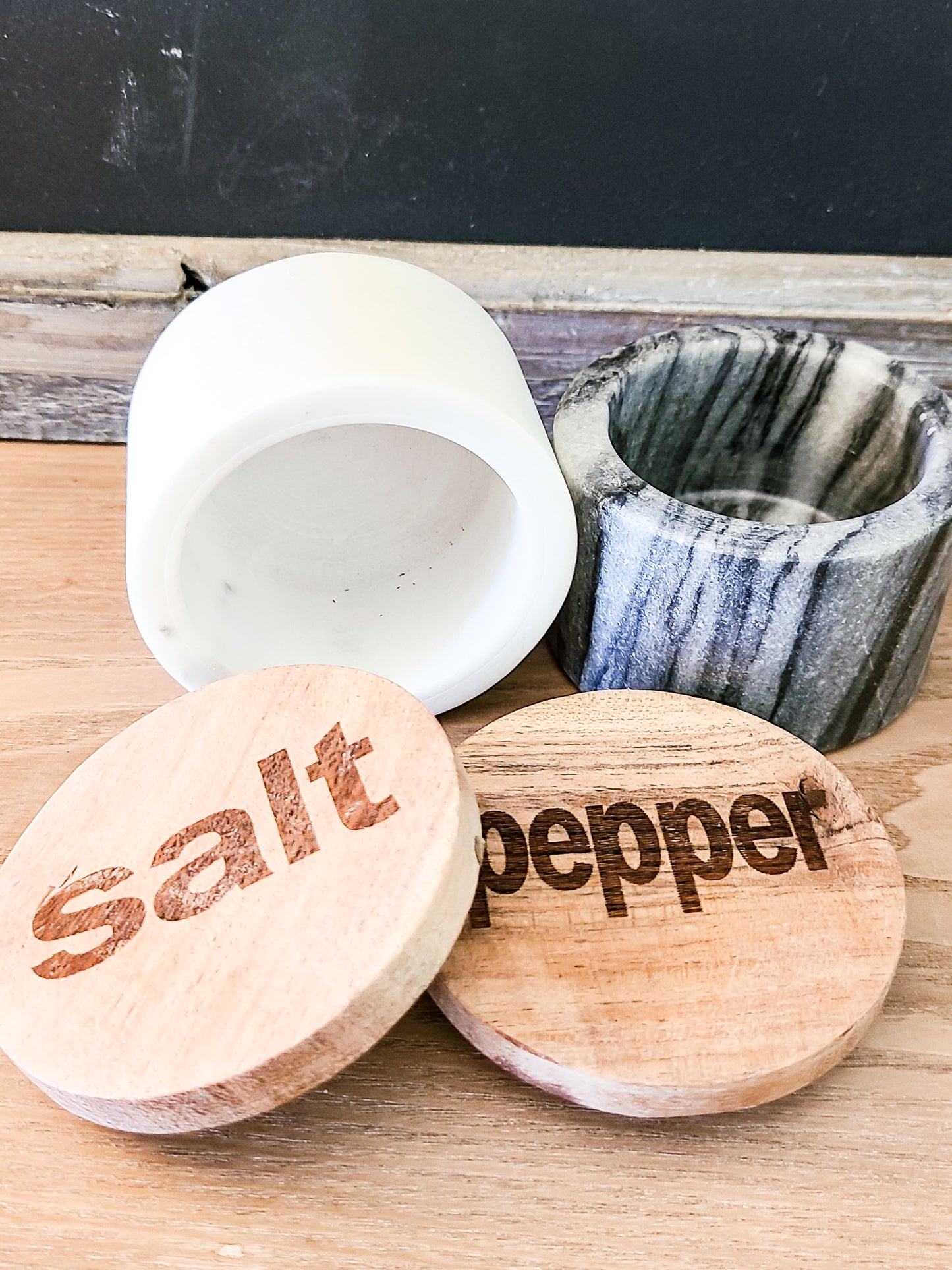 Set of Marble Salt + Pepper Pots