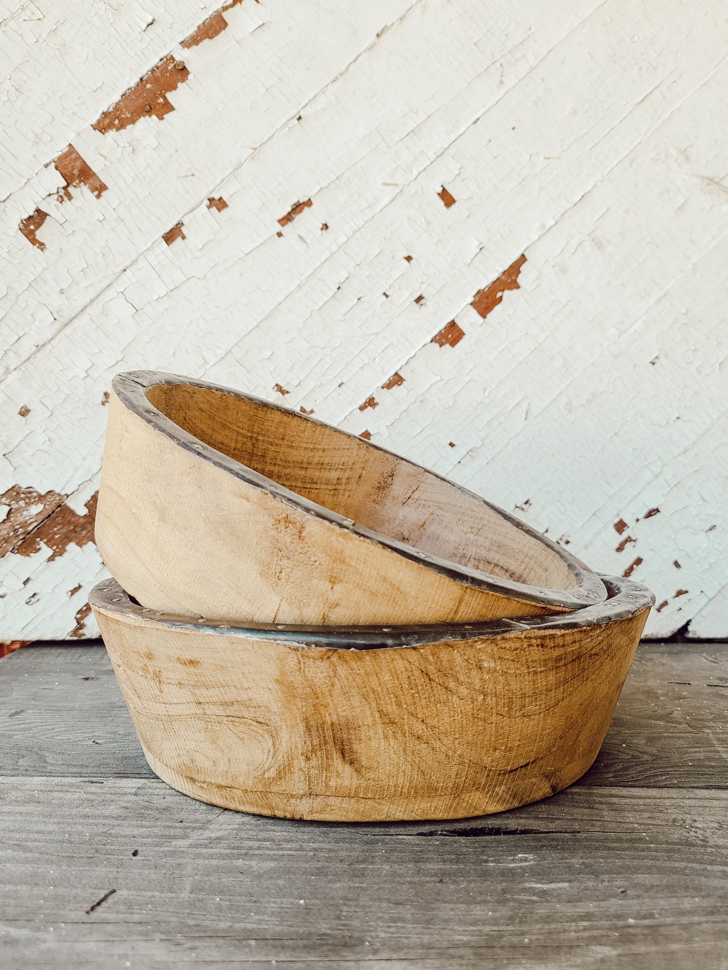 Wooden Bowl With Metal Trim