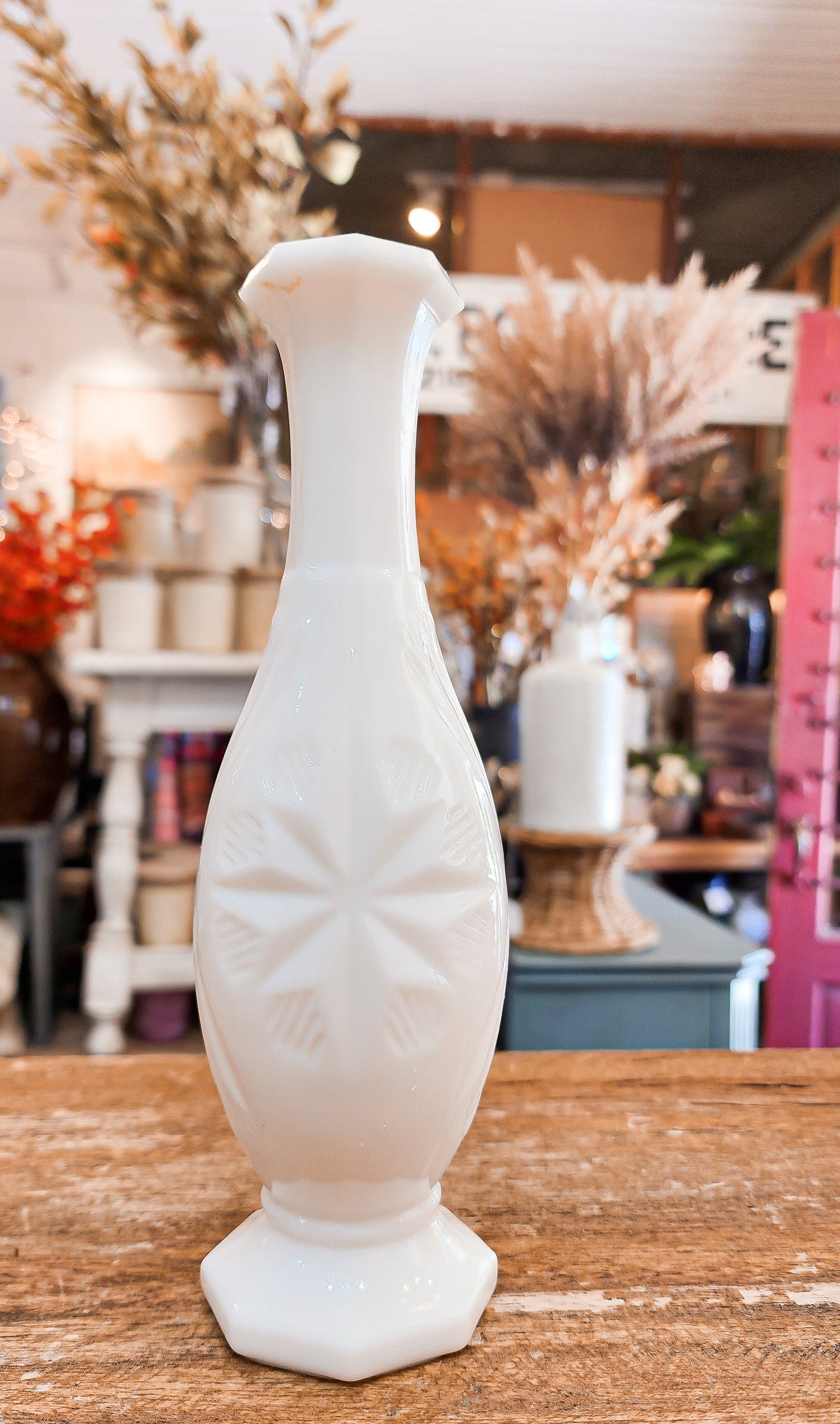 White Glass Stem Vase