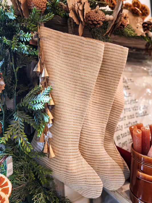 Linen Stocking With Metallic Threads