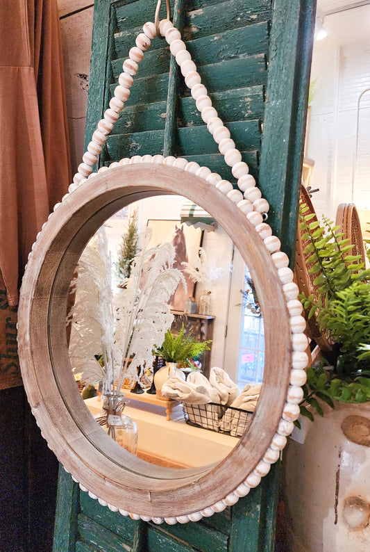 Wooden Beaded Hanging Mirror