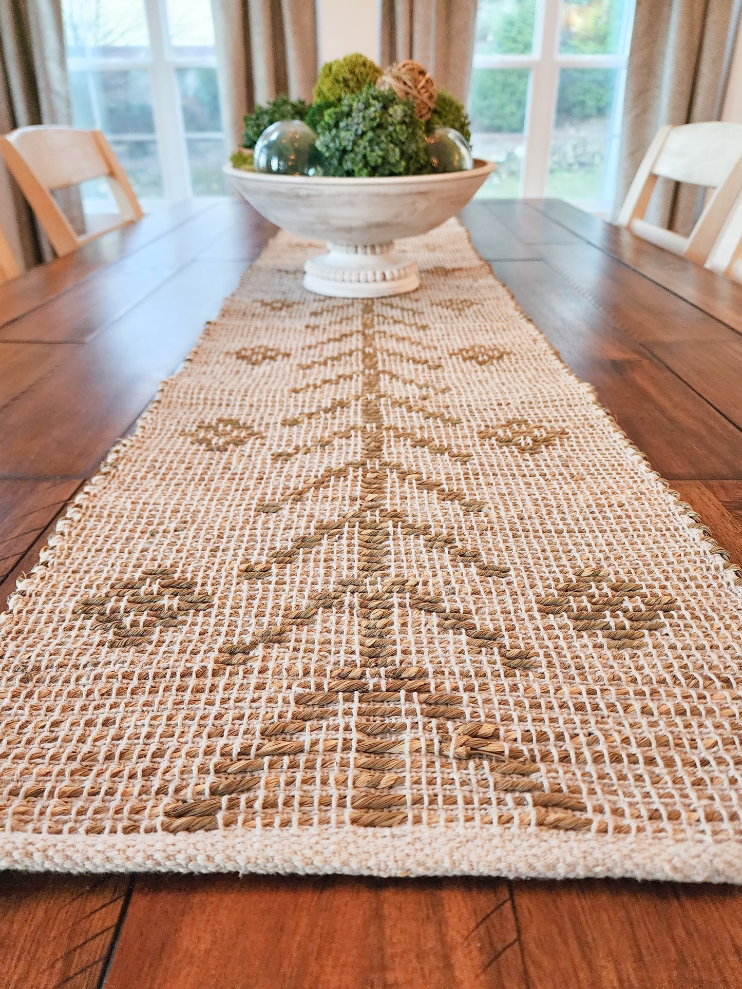 Hand-Woven Seagrass & Cotton Table Runner w/ Design