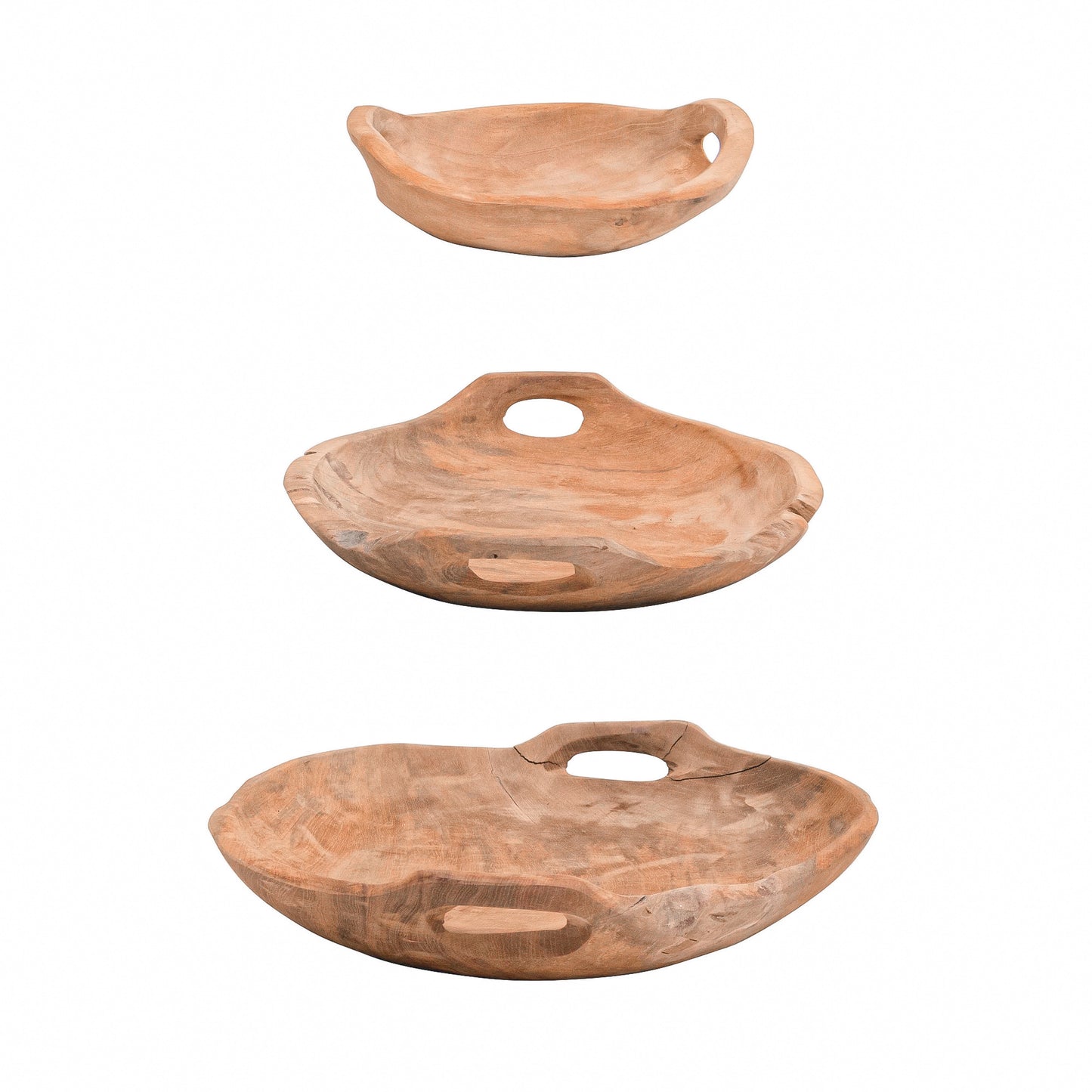 Teak wood bowls with handles